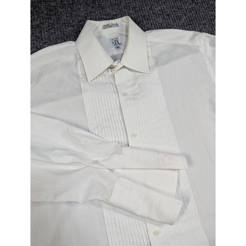 Vintage After Six Tuxedo Shirt Mens 18 35 White French‎ Cuff Poplin Wedding 70s
